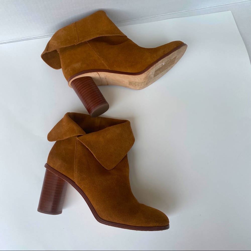 Pour La Victoire Camel Cognac Fold Over Top Booties Size 9 Block Heel - Picture 4 of 10